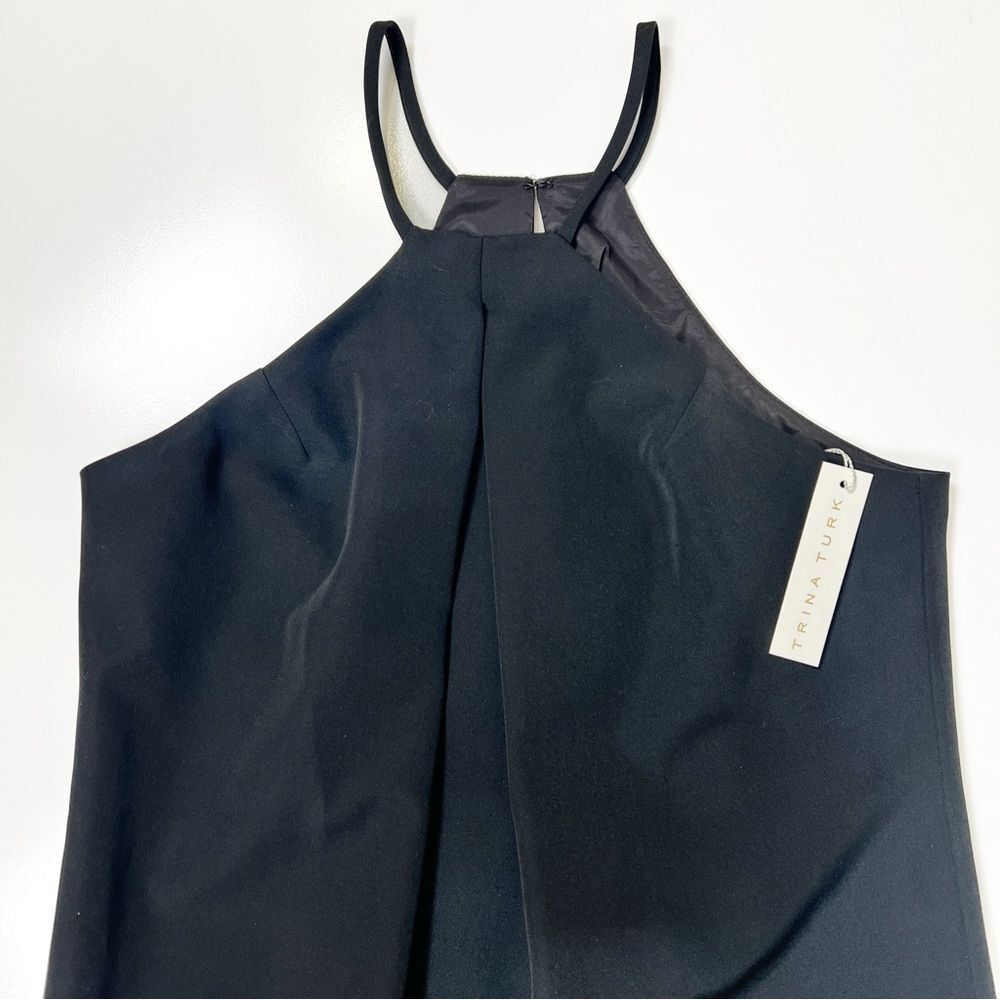 Trina Turk Halter Keyhole Cocktail Party Dress Pleated Shift LBD Black 4 NWT - Picture 4 of 15